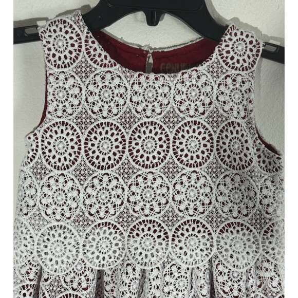 Genuine Kids by OshKosh Dress Lace Embroidered Scalloped Hem White Red - Picture 4 of 9